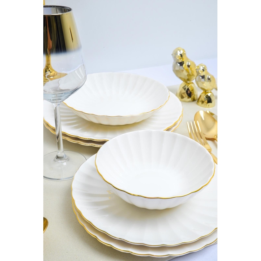 24 darabos porcelán étkészlet, fehér/arany