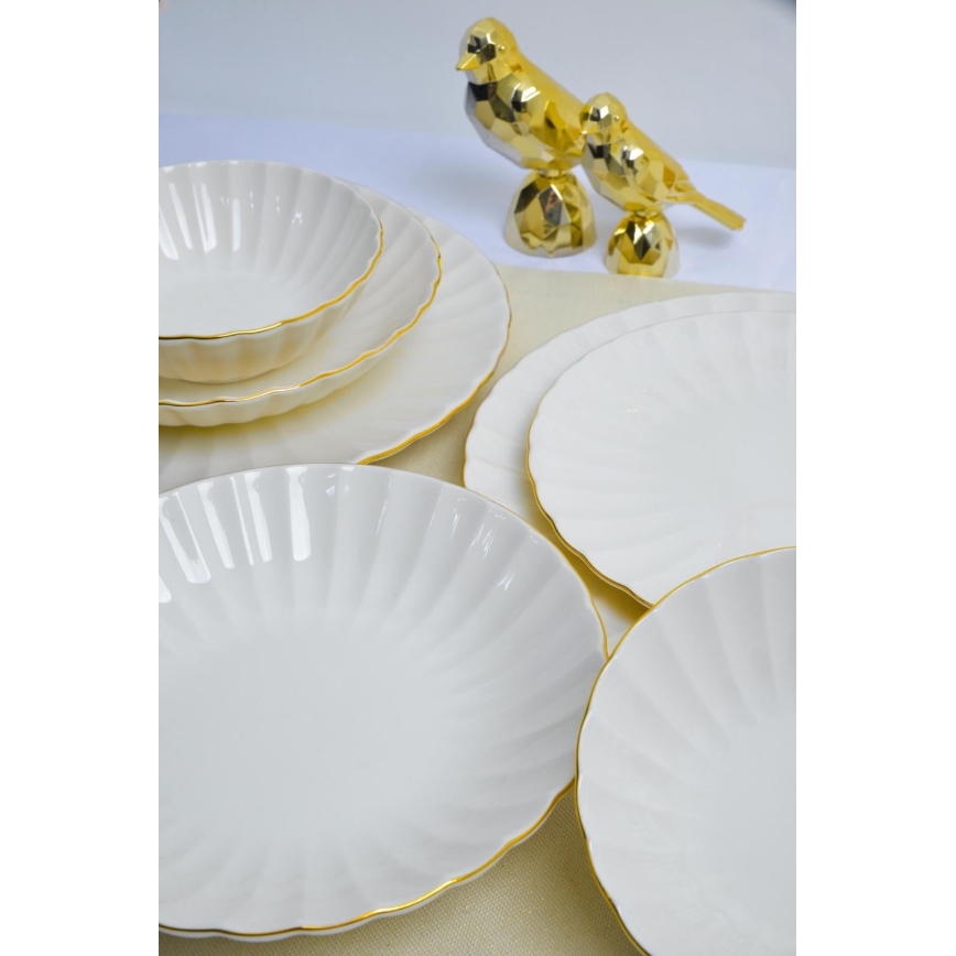 24 darabos porcelán étkészlet, fehér/arany