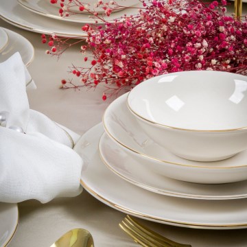24 darabos porcelán étkészlet, fehér/arany