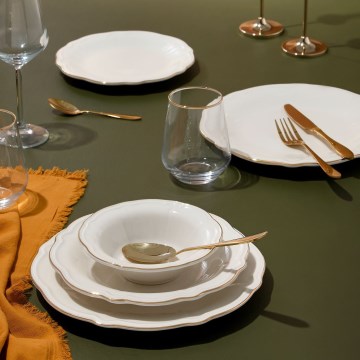 24 darabos porcelán étkészlet, fehér/arany