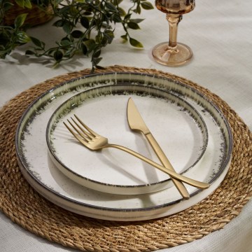 24 darabos porcelán étkészlet, fehér/barna