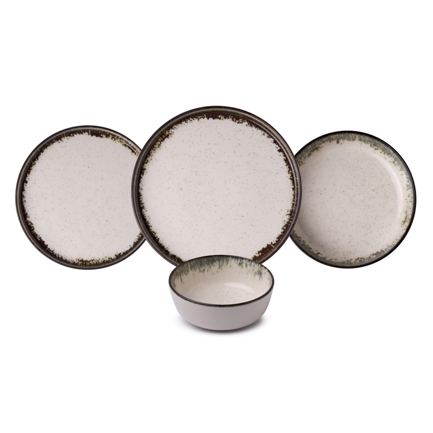 24 darabos porcelán étkészlet, fehér/barna