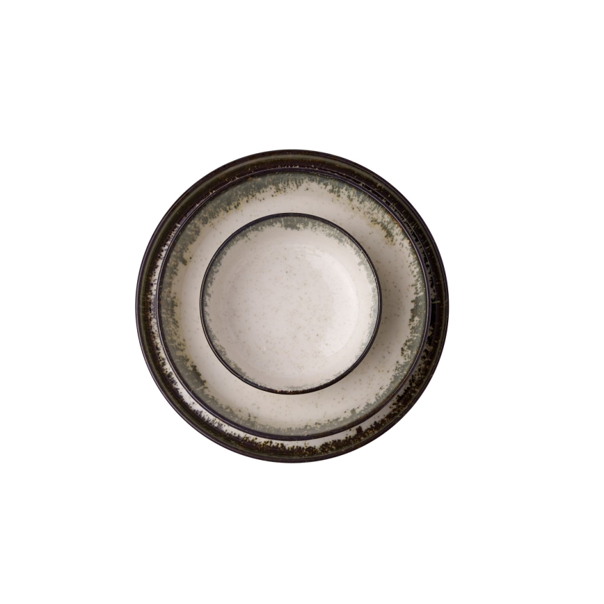 24 darabos porcelán étkészlet, fehér/barna