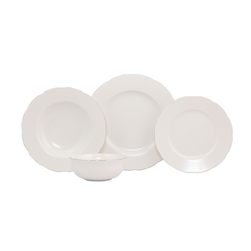24 darabos porcelán étkészlet, fehér/ezüst