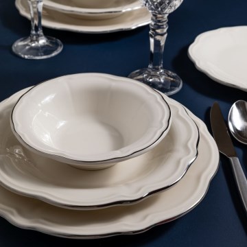 24 darabos porcelán étkészlet – fehér/ezüst