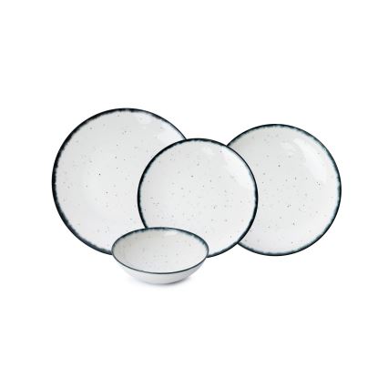 24 darabos porcelán étkészlet, fehér/fekete