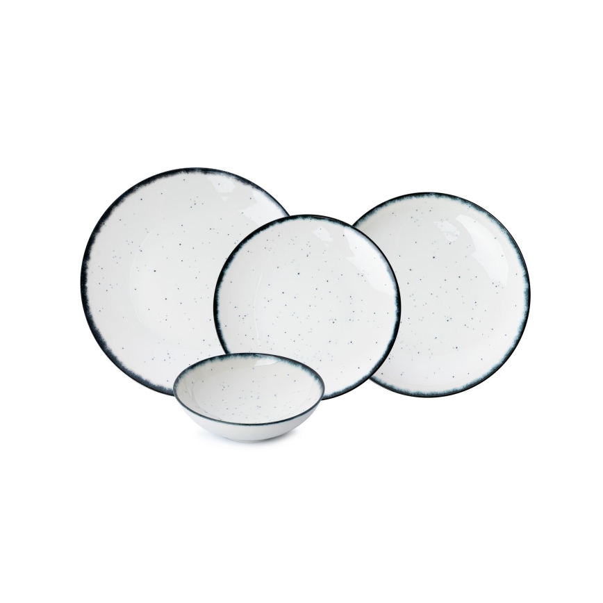 24 darabos porcelán étkészlet, fehér/fekete