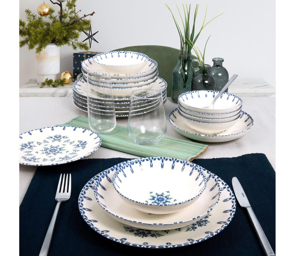 24 darabos porcelán étkészlet, fehér/kék 387GRP1168