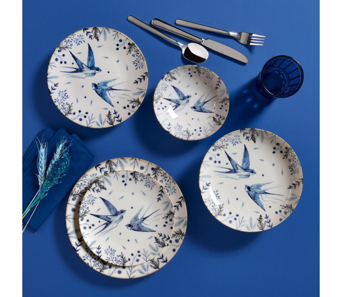 24 darabos porcelán étkészlet, fehér/kék 387GRP1378