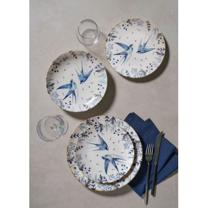 24 darabos porcelán étkészlet, fehér/kék