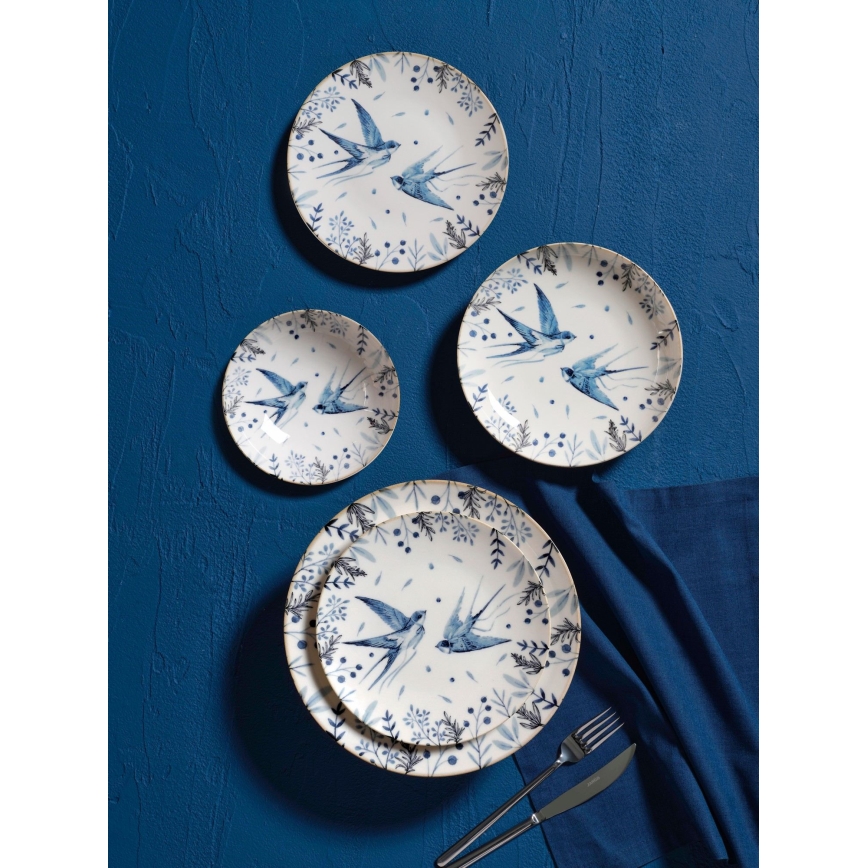 24 darabos porcelán étkészlet, fehér/kék