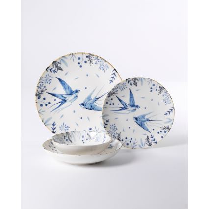 24 darabos porcelán étkészlet, fehér/kék