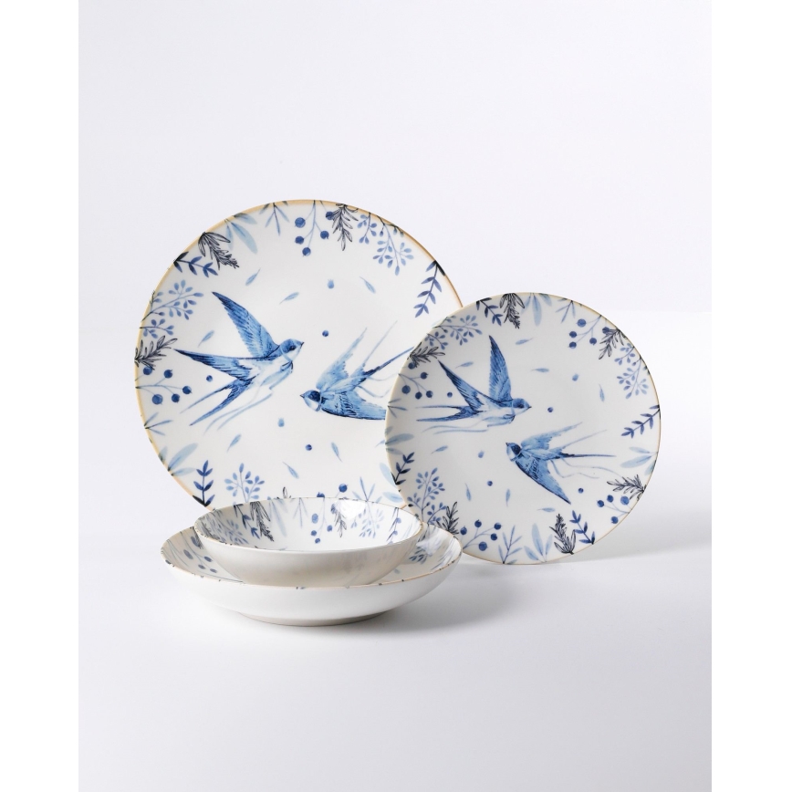 24 darabos porcelán étkészlet, fehér/kék
