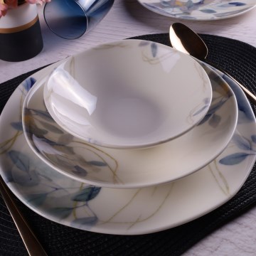 24 darabos porcelán étkészlet, fehér/kék