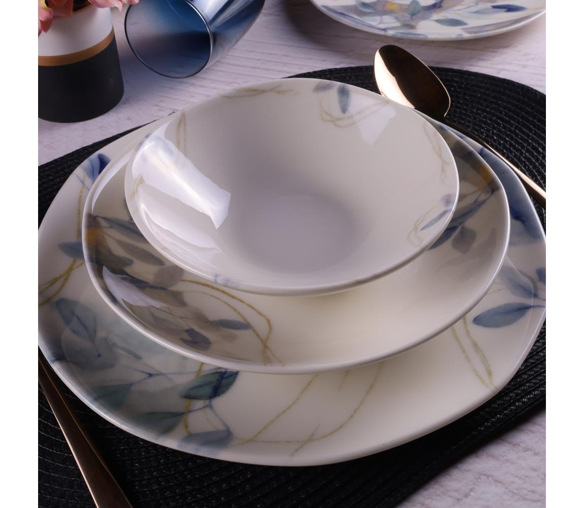 24 darabos porcelán étkészlet, fehér/kék 490TLU1101