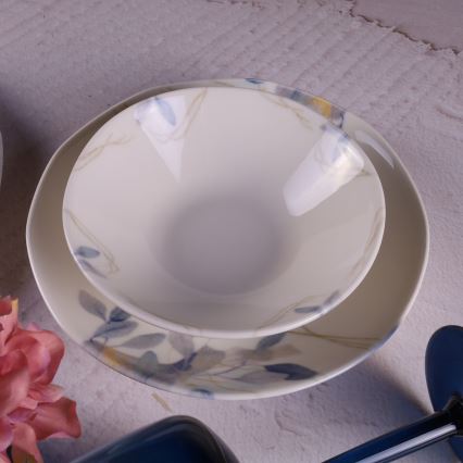 24 darabos porcelán étkészlet, fehér/kék