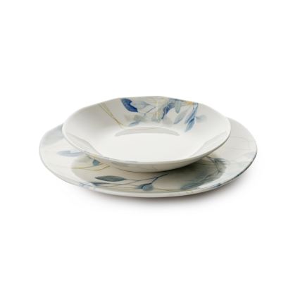 24 darabos porcelán étkészlet, fehér/kék