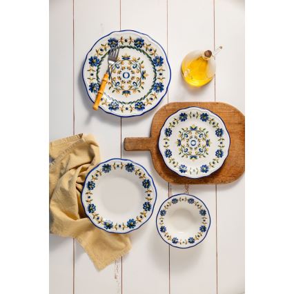 24 darabos porcelán étkészlet – fehér/kék/sárga