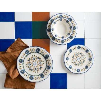 24 darabos porcelán étkészlet – fehér/kék/sárga