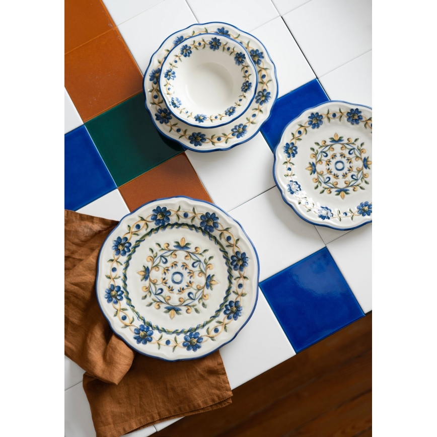 24 darabos porcelán étkészlet – fehér/kék/sárga