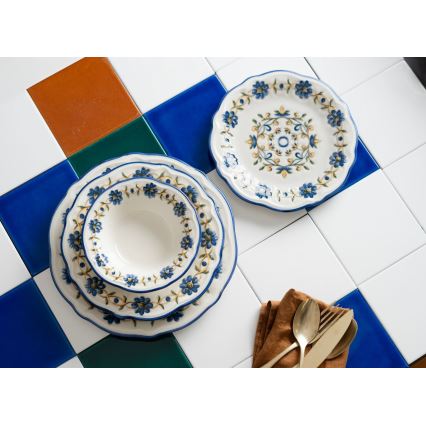 24 darabos porcelán étkészlet – fehér/kék/sárga