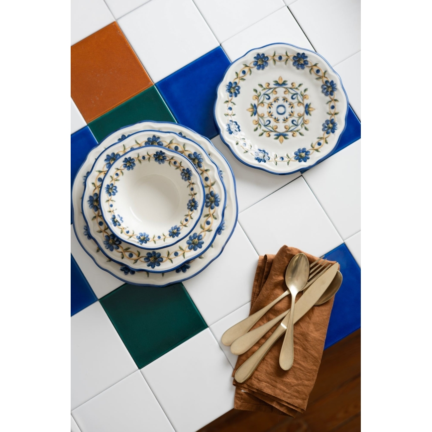 24 darabos porcelán étkészlet – fehér/kék/sárga