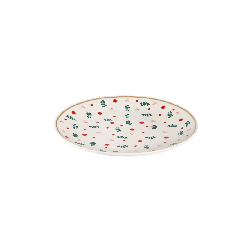 24 darabos porcelán étkészlet, fehér/piros/zöld