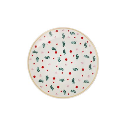 24 darabos porcelán étkészlet, fehér/piros/zöld