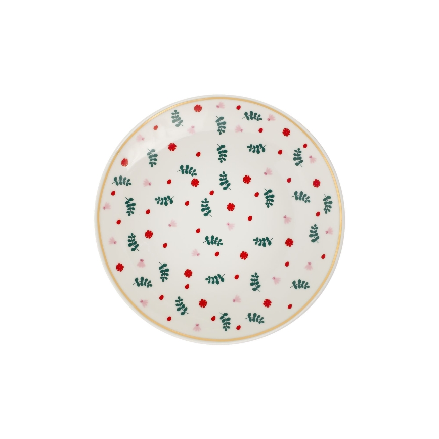 24 darabos porcelán étkészlet, fehér/piros/zöld