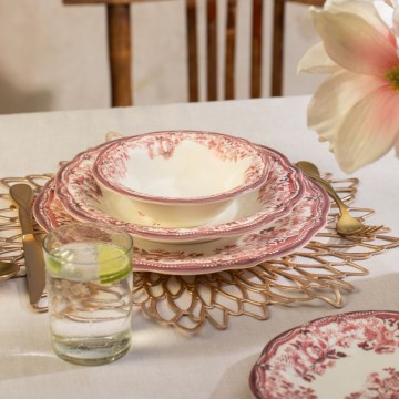 24 darabos porcelán étkészlet, fehér/rózsaszín