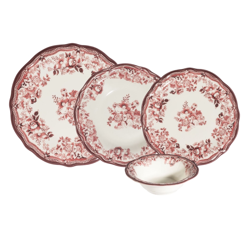 24 darabos porcelán étkészlet, fehér/rózsaszín
