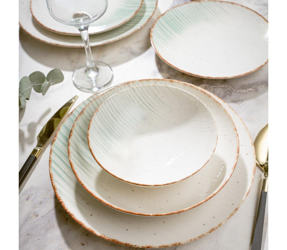24 darabos porcelán étkészlet, fehér/zöld 387GRP1351
