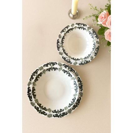 24 darabos porcelán étkészlet, fehér/zöld