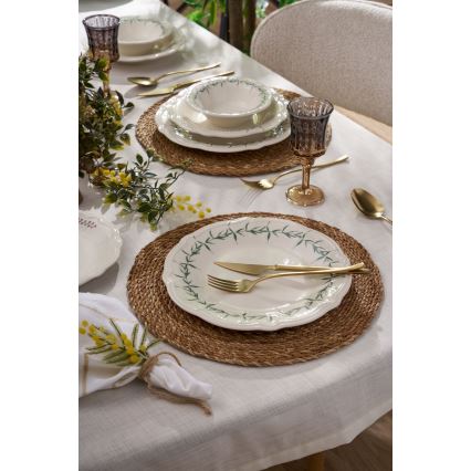 24 darabos porcelán étkészlet, fehér/zöld
