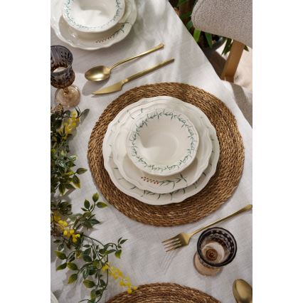 24 darabos porcelán étkészlet, fehér/zöld