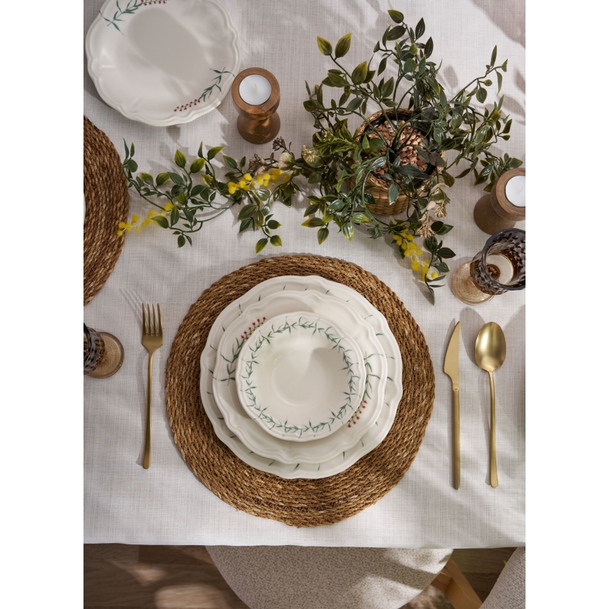 24 darabos porcelán étkészlet, fehér/zöld