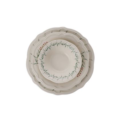 24 darabos porcelán étkészlet, fehér/zöld