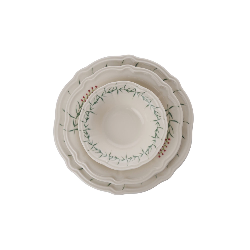 24 darabos porcelán étkészlet, fehér/zöld