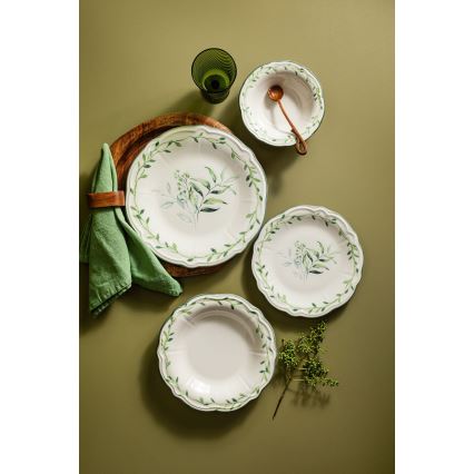 24 darabos porcelán étkészlet fehér/zöld
