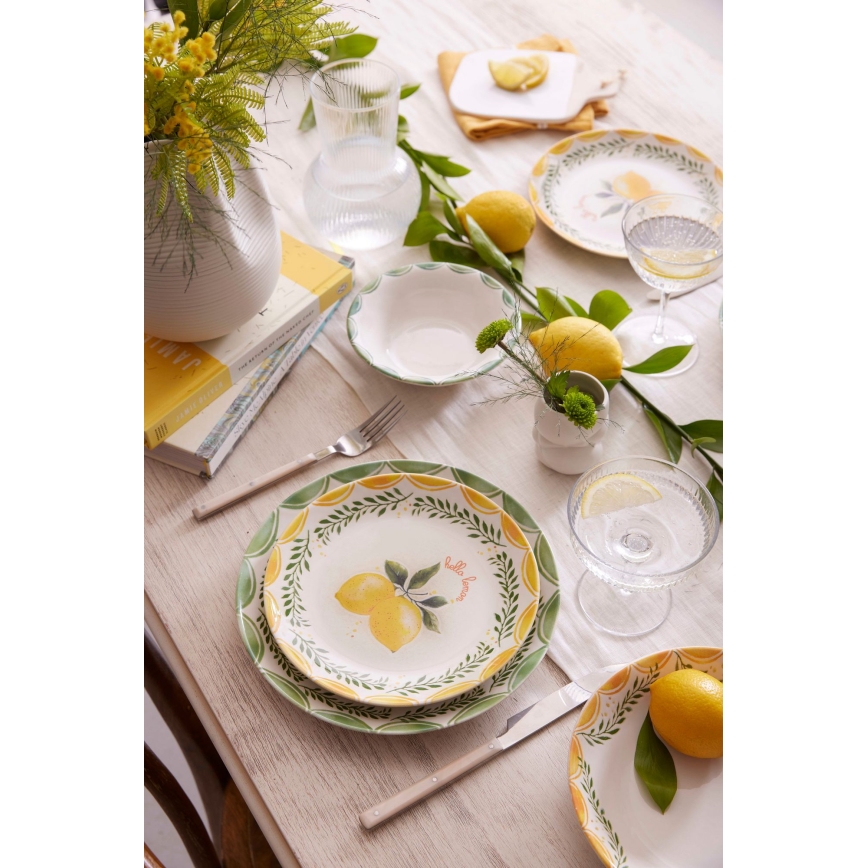 24 darabos porcelán étkészlet sárga/fehér/zöld