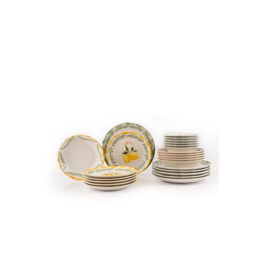24 darabos porcelán étkészlet sárga/fehér/zöld