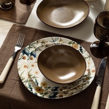24 darabos színes/barna porcelán étkészlet