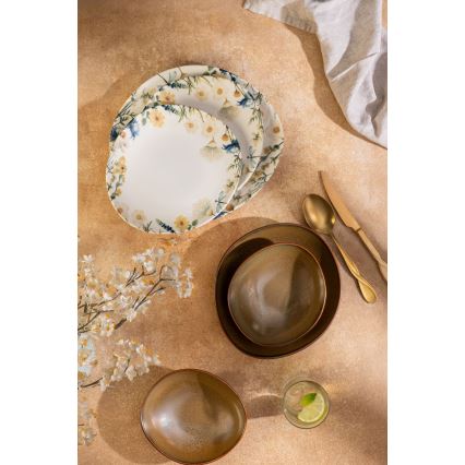 24 darabos színes/barna porcelán étkészlet