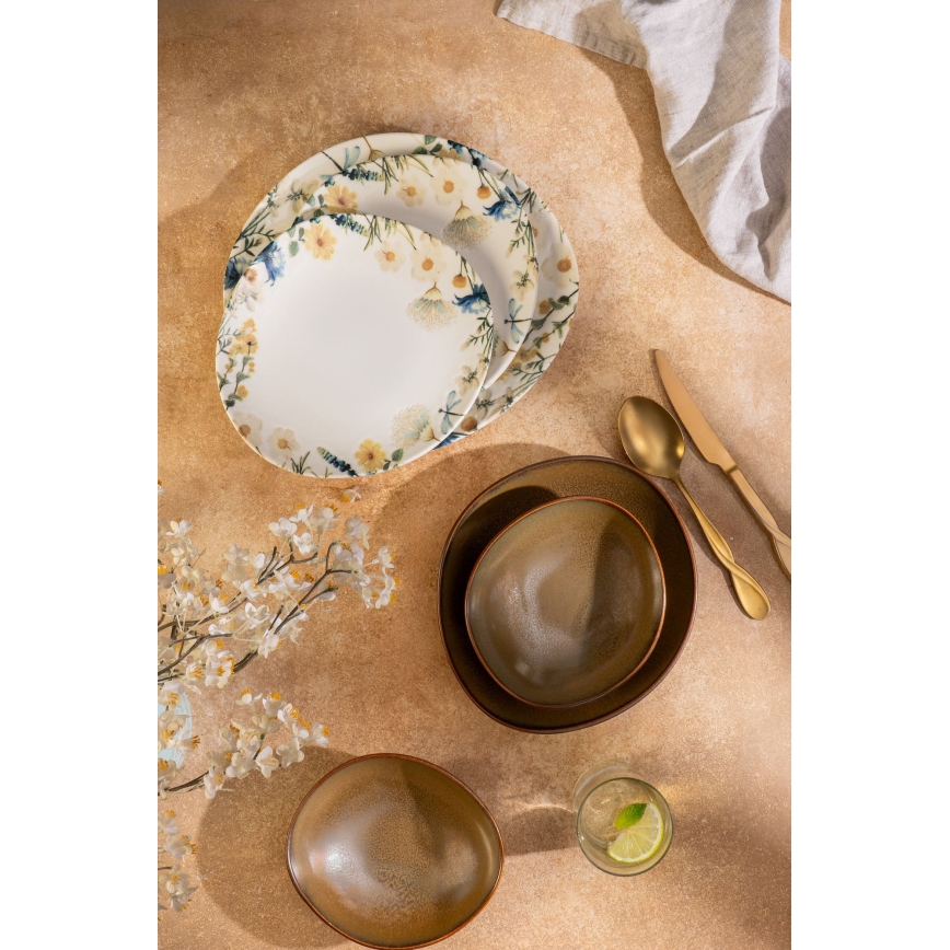 24 darabos színes/barna porcelán étkészlet