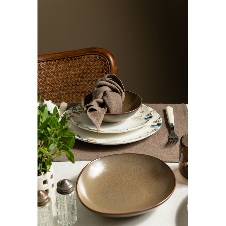 24 darabos színes/barna porcelán étkészlet