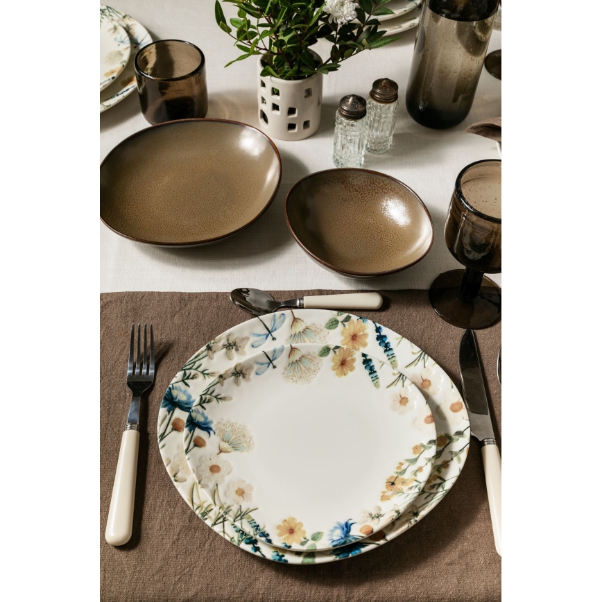24 darabos színes/barna porcelán étkészlet