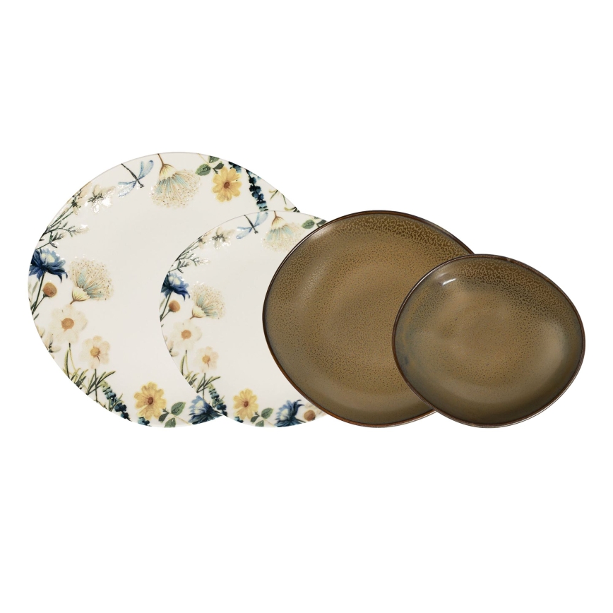 24 darabos színes/barna porcelán étkészlet