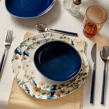 24 darabos színes/kék porcelán étkészlet