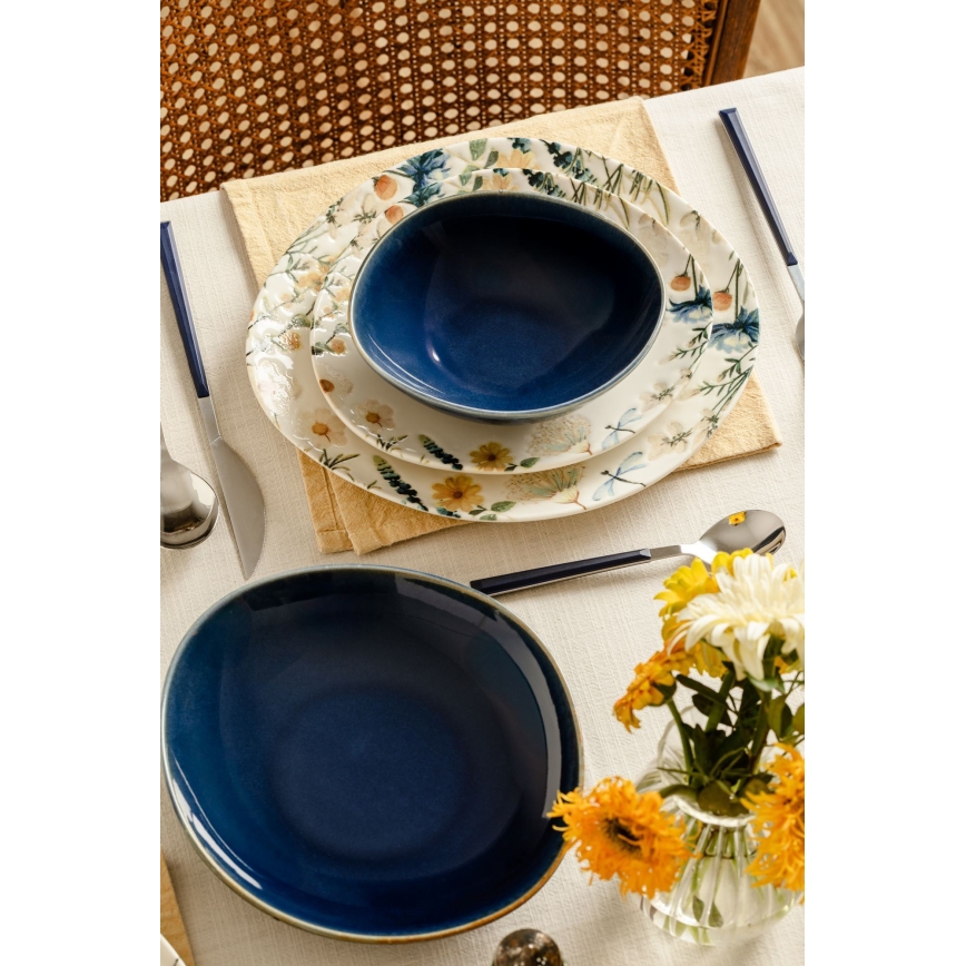 24 darabos színes/kék porcelán étkészlet