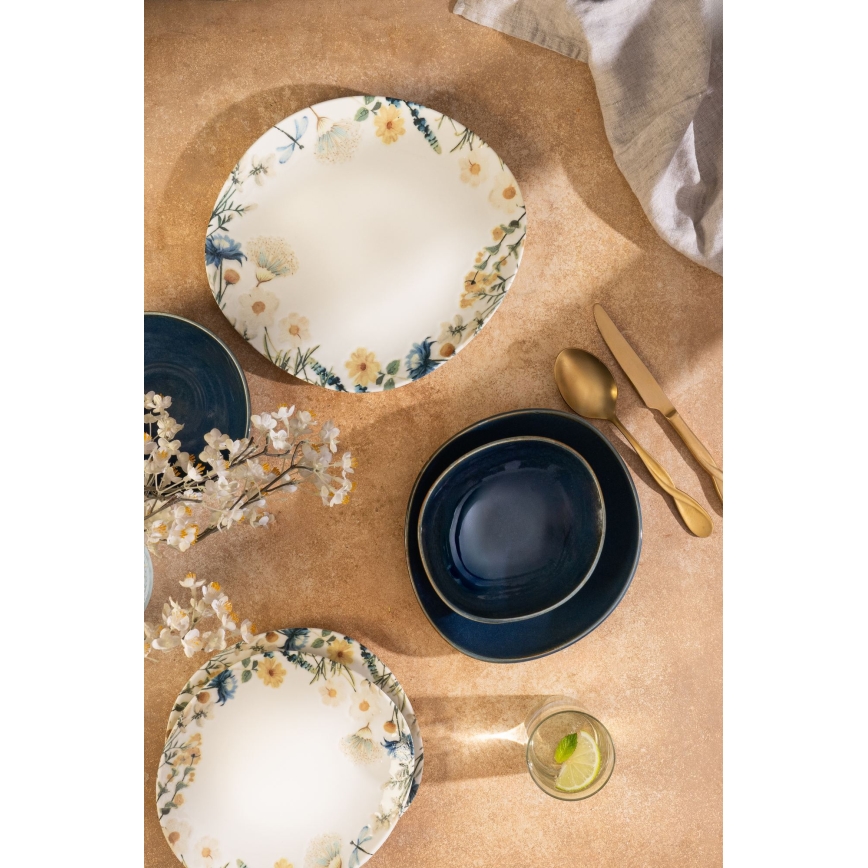 24 darabos színes/kék porcelán étkészlet
